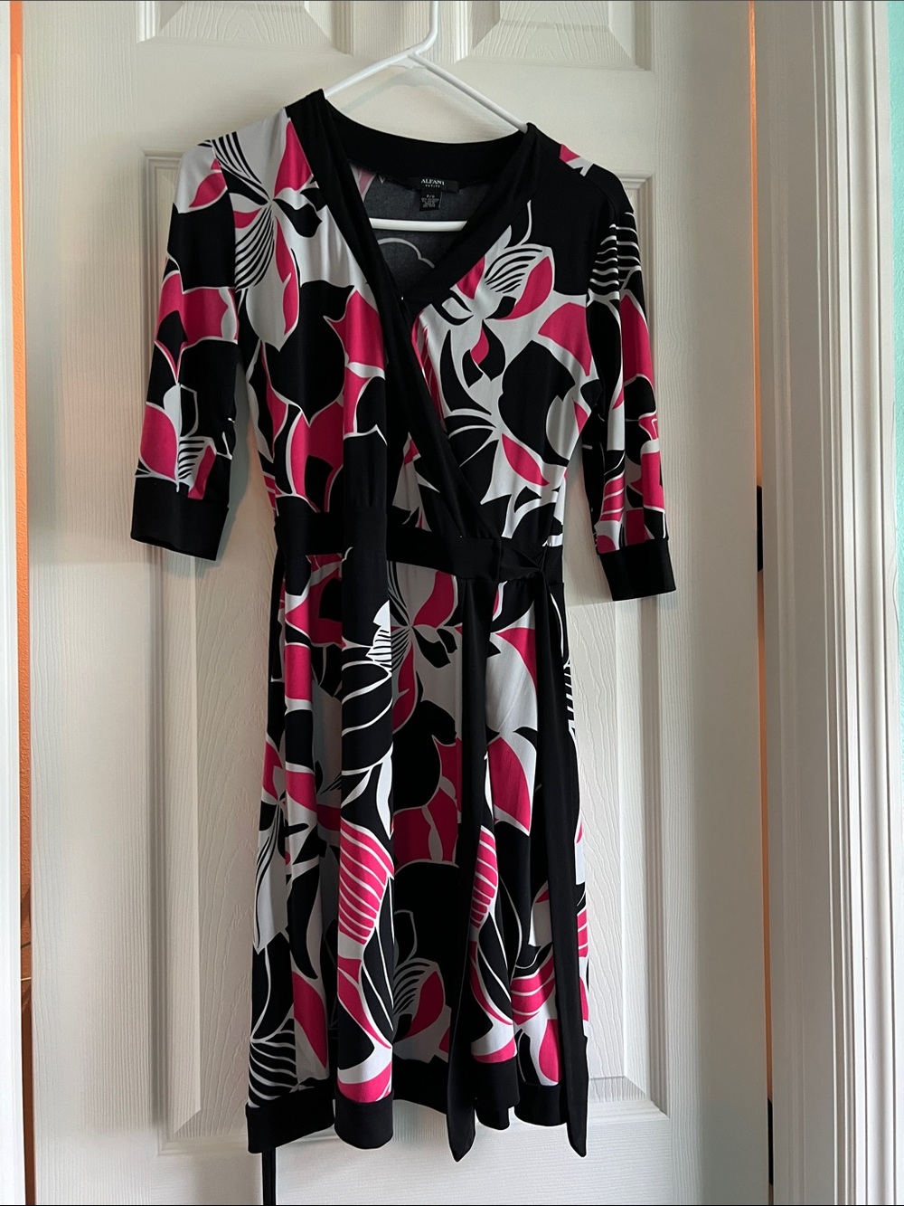 Alfani Black, White & Pink Floral Wrap Dress